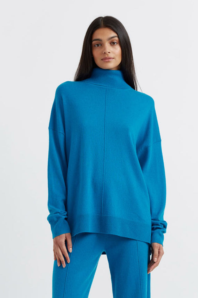 Teal Wool-Cashmere Relaxed Rollneck Sweater image 1