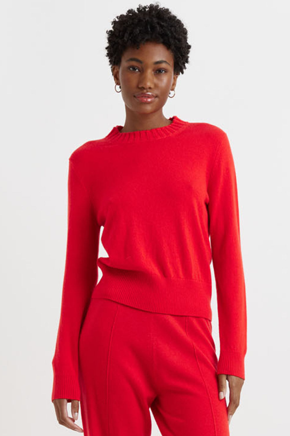 Bright-Red Wool-Cashmere Cropped Sweater
