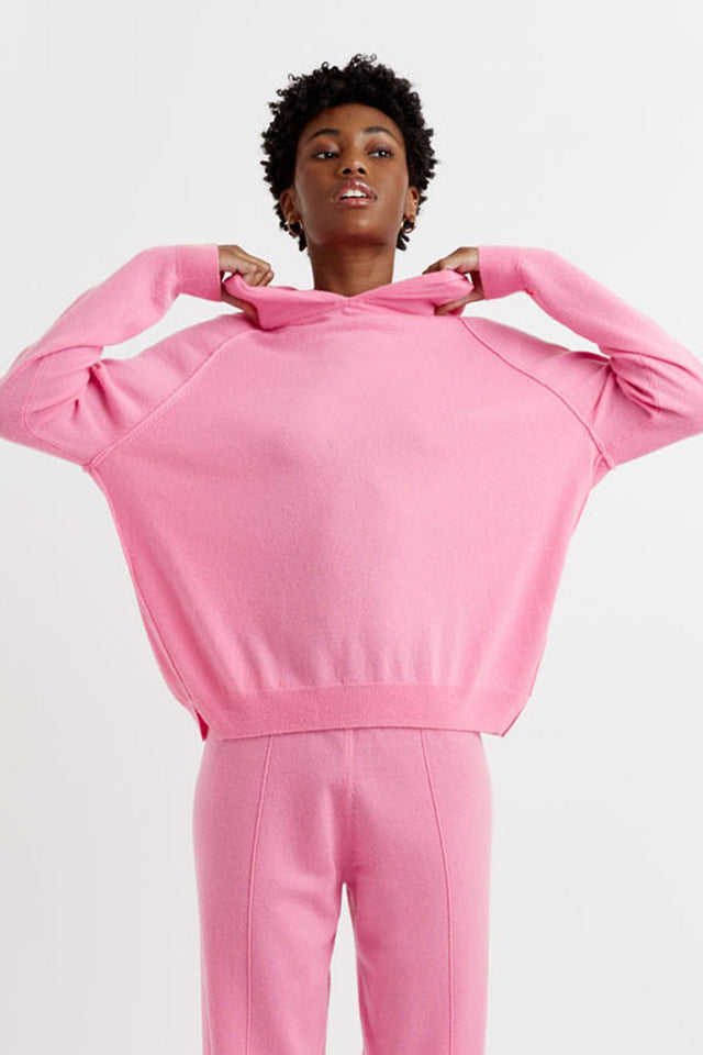 Flamingo-Pink Wool-Cashmere Boxy Hoodie image 1
