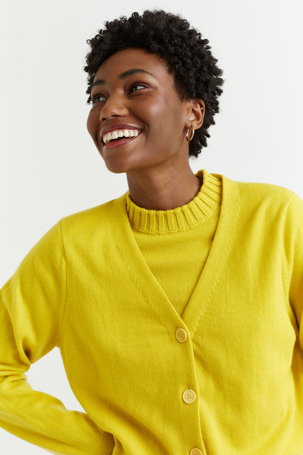 Yellow Wool-Cashmere Cropped Cardigan