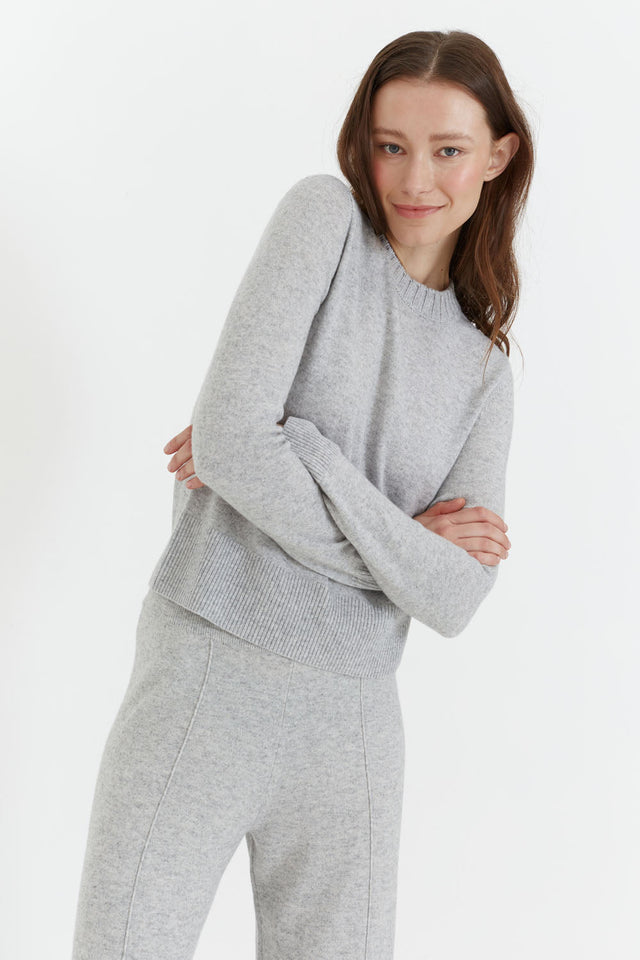 Grey-Marl Wool-Cashmere Cropped Sweater image 1