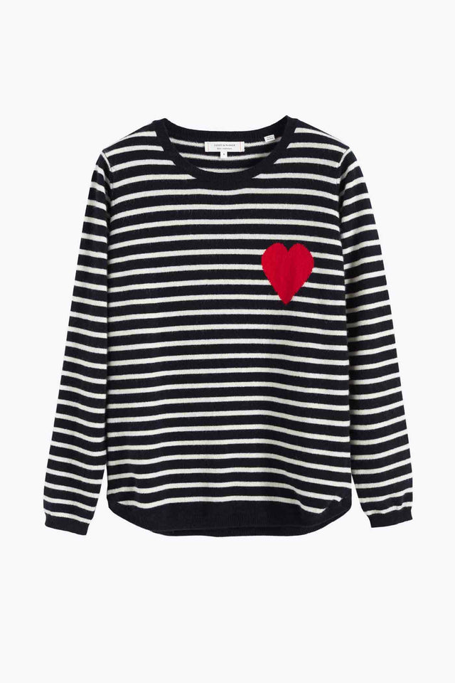 Navy-Cream Breton Heart Wool-Cashmere Sweater image 3