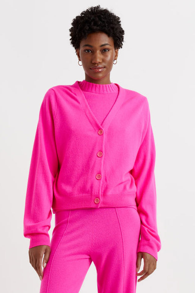 Fuchsia Wool-Cashmere Cropped Cardigan image 1