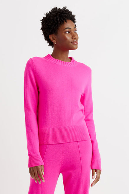 Fuchsia Wool-Cashmere Cropped Sweater