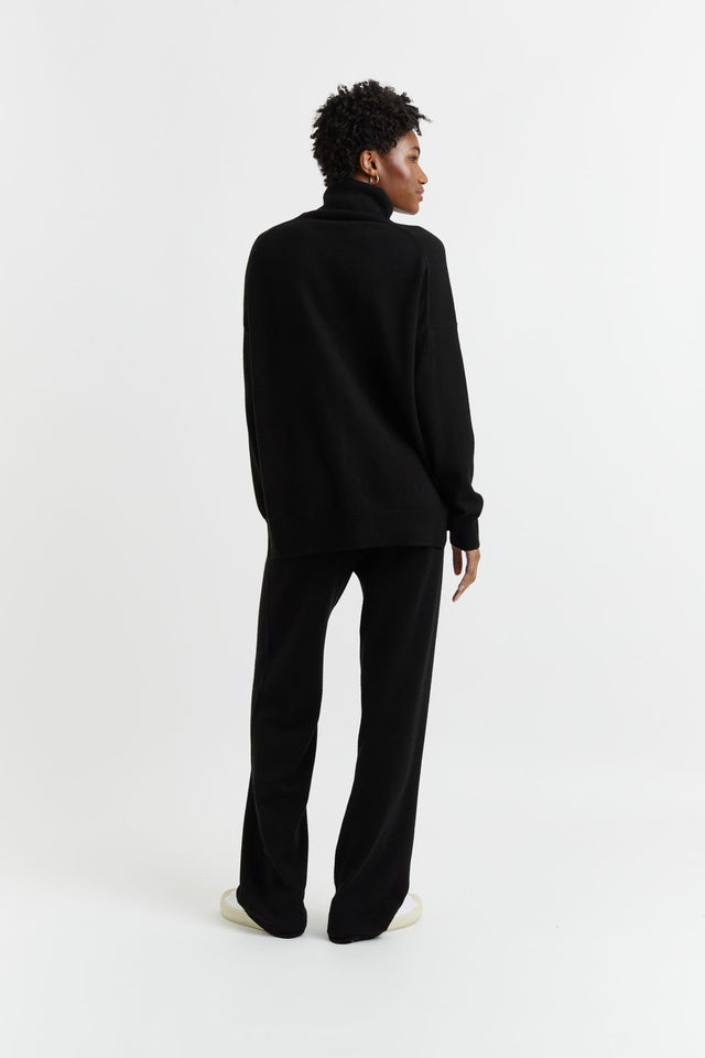 Black Wool-Cashmere Relaxed Rollneck Sweater image 2