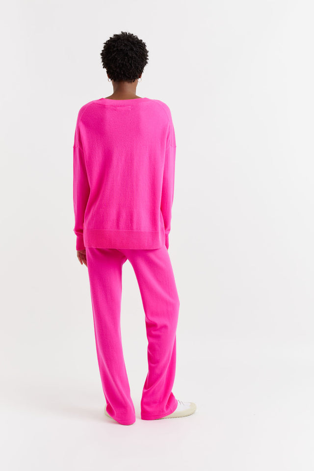 Fuchsia Wool-Cashmere Wide-Leg Track Pants image 3