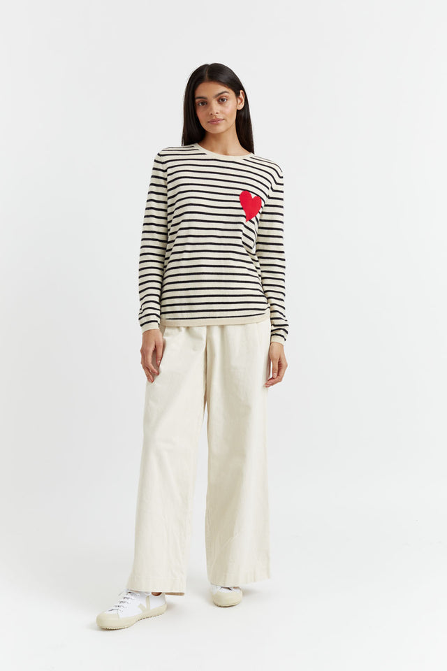 Cream-Navy Breton Heart Wool-Cashmere Sweater image 5