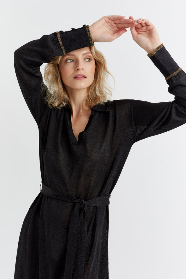 Black Lurex Relaxed Polo Dress image 1