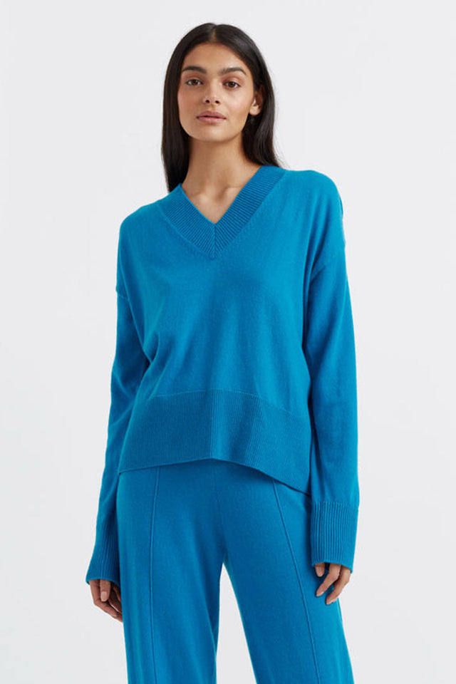 Teal Wool-Cashmere V-Neck Sweater image 1