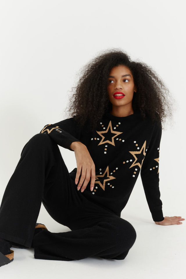 Black Wool-Cashmere Star Christmas Sweater image 1