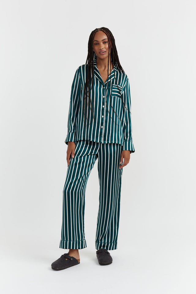 Green Silk Striped Pyjamas image 1