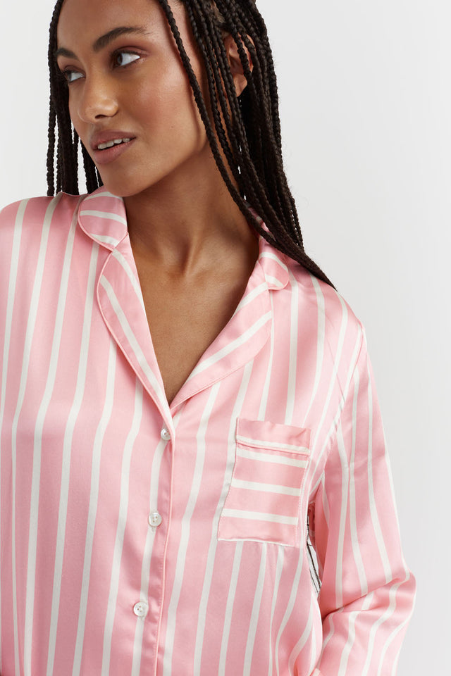 Powder-Pink Silk Striped Pyjamas image 1