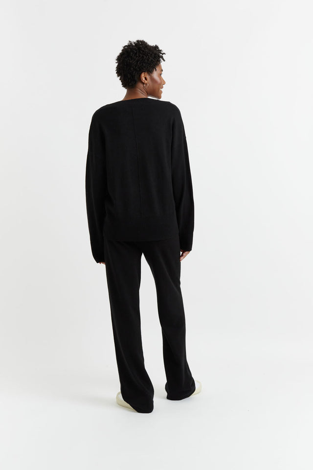 Black Wool-Cashmere V-Neck Sweater image 3