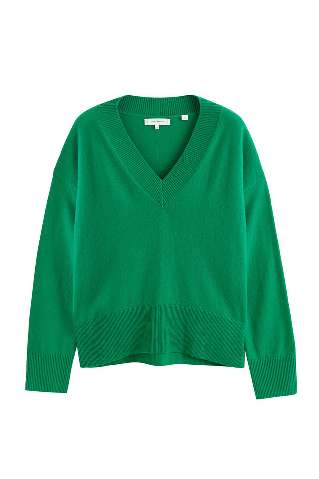 Forest-Green Wool-Cashmere V-Neck Sweater image 2