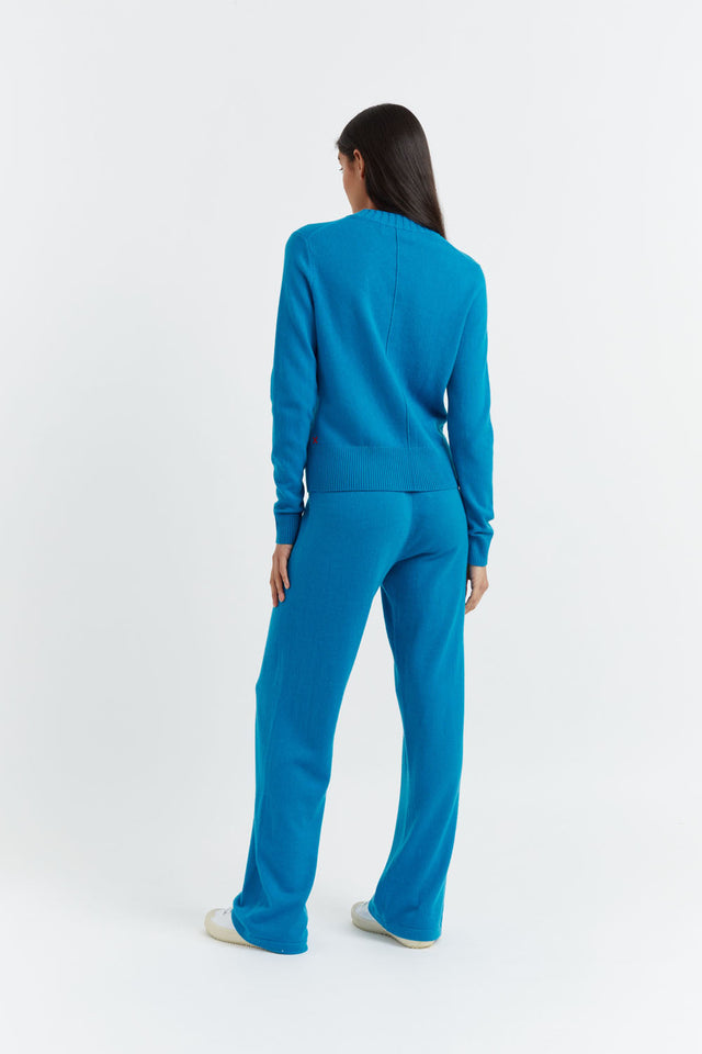 Teal Wool-Cashmere Wide-Leg Track Pants image 3