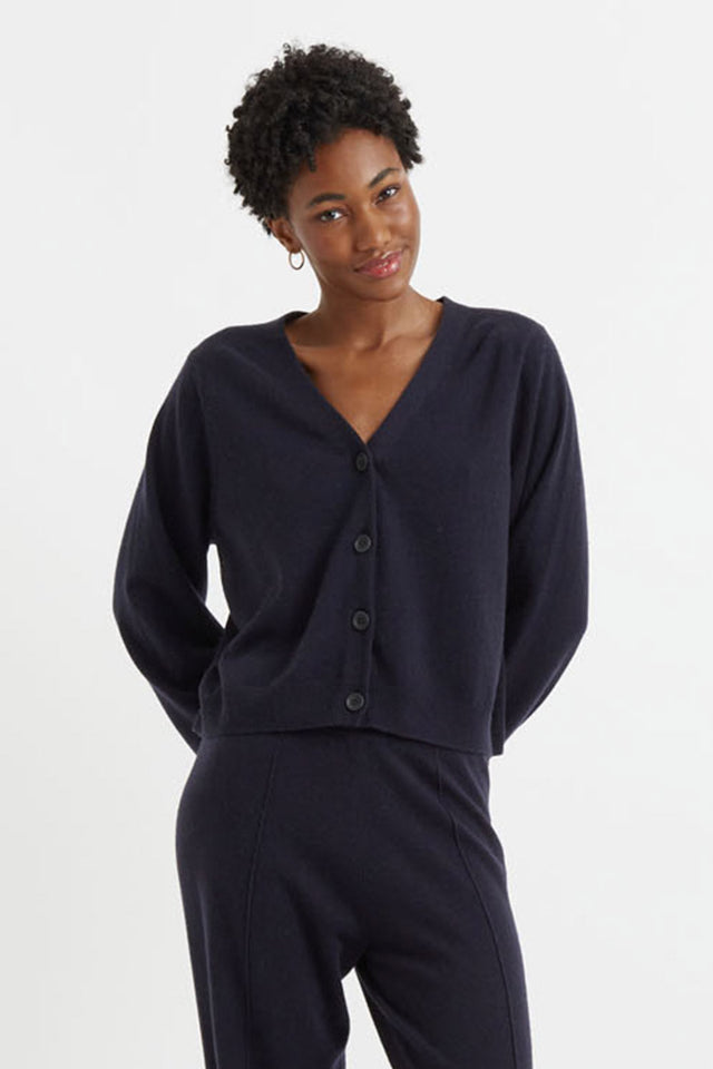 Navy Wool-Cashmere Cropped Cardigan image 1