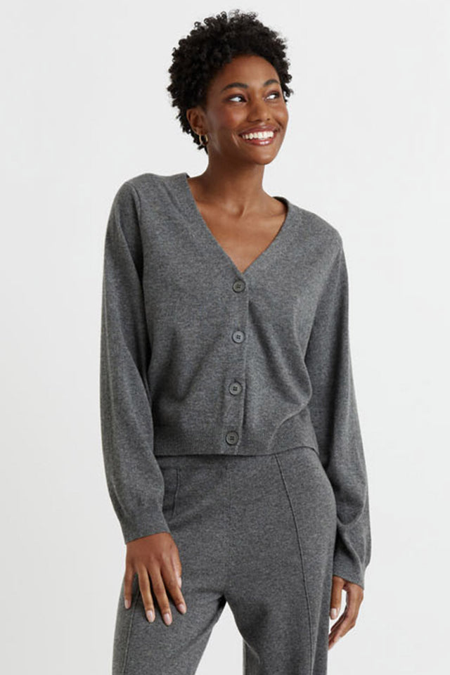 Dark-Grey Wool-Cashmere Cropped Cardigan image 1