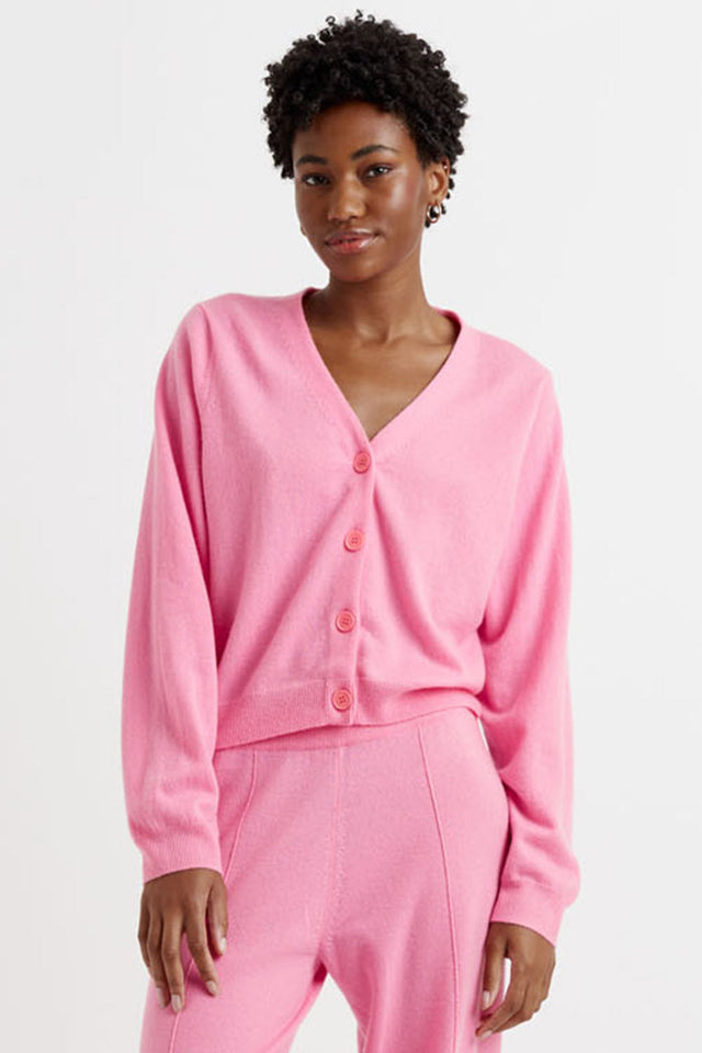 Flamingo-Pink Wool-Cashmere Cropped Cardigan image 1