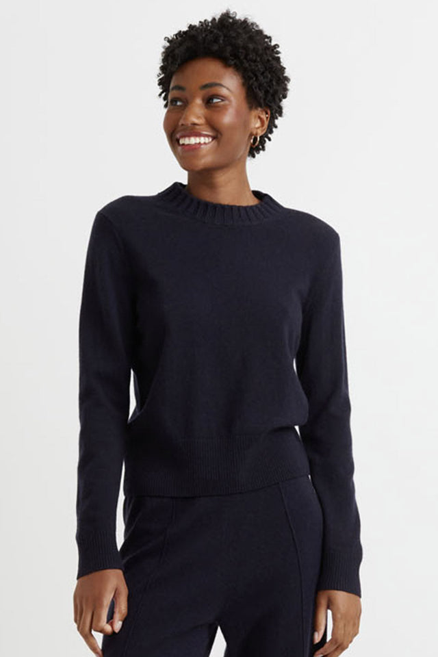 Navy Wool-Cashmere Cropped Sweater image 1