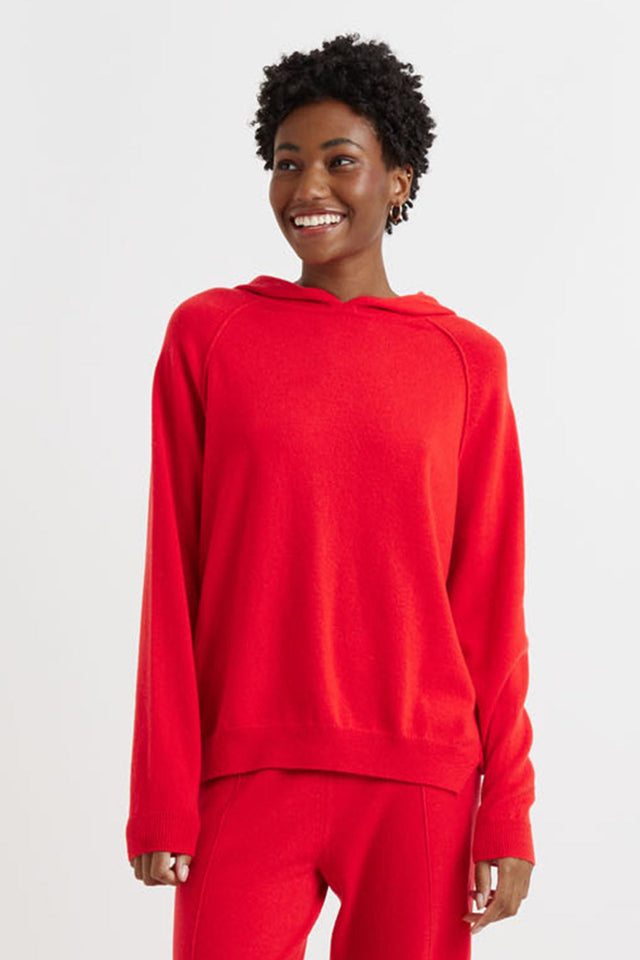 Bright-Red Wool-Cashmere Boxy Hoodie image 1