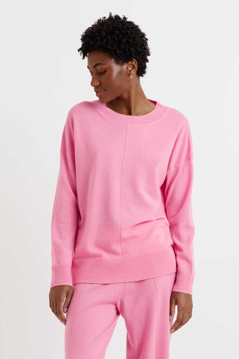 Flamingo-Pink Wool-Cashmere Slouchy Sweater