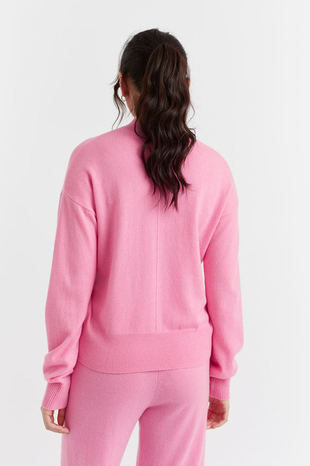 Flamingo-Pink Wool-Cashmere Bell Sleeve Sweater image 3