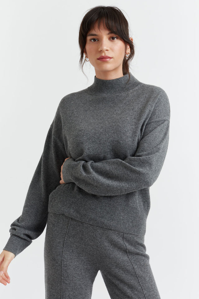 Dark-Grey Wool-Cashmere Bell Sleeve Sweater image 1