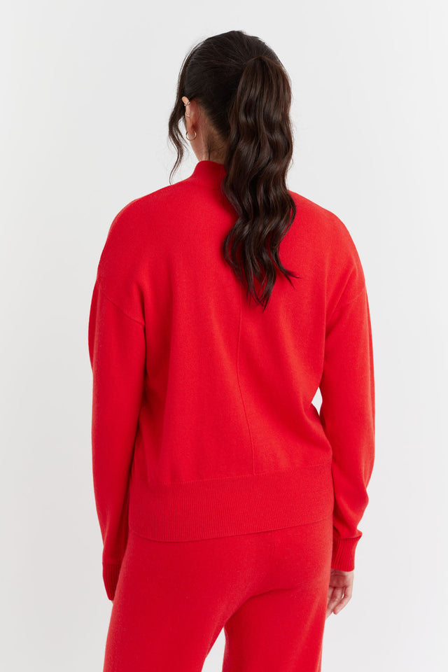 Bright-Red Wool-Cashmere Bell Sleeve Sweater image 4