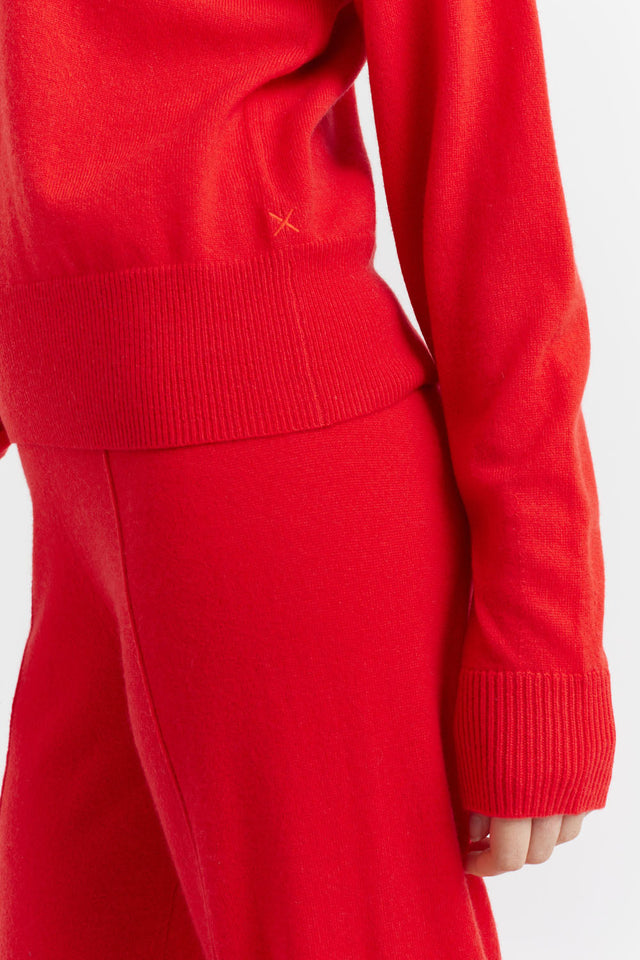 Bright-Red Wool-Cashmere Bell Sleeve Sweater image 3