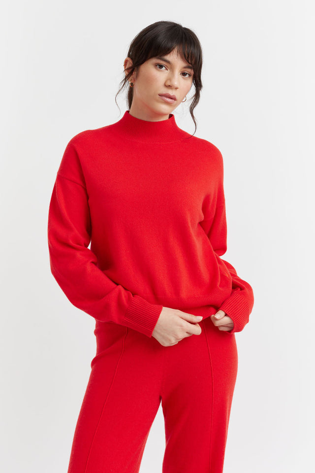 Bright-Red Wool-Cashmere Bell Sleeve Sweater image 1