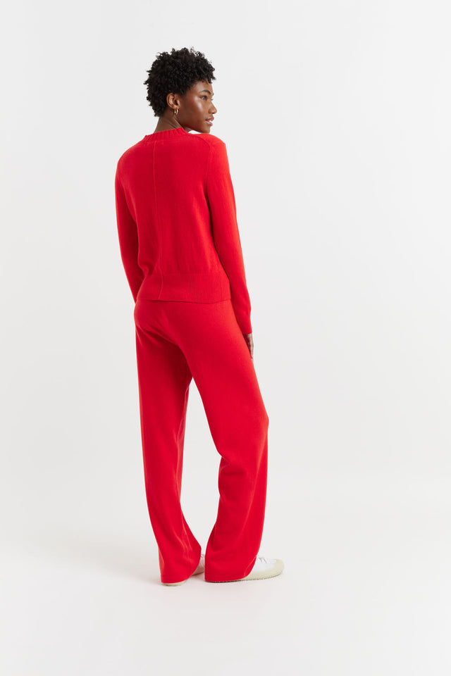 Bright-Red Wool-Cashmere Wide-Leg Track Pants image 3