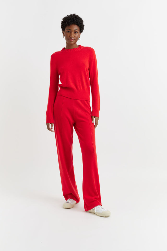Bright-Red Wool-Cashmere Wide-Leg Track Pants image 1