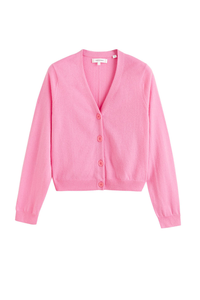 Flamingo-Pink Wool-Cashmere Cropped Cardigan image 2