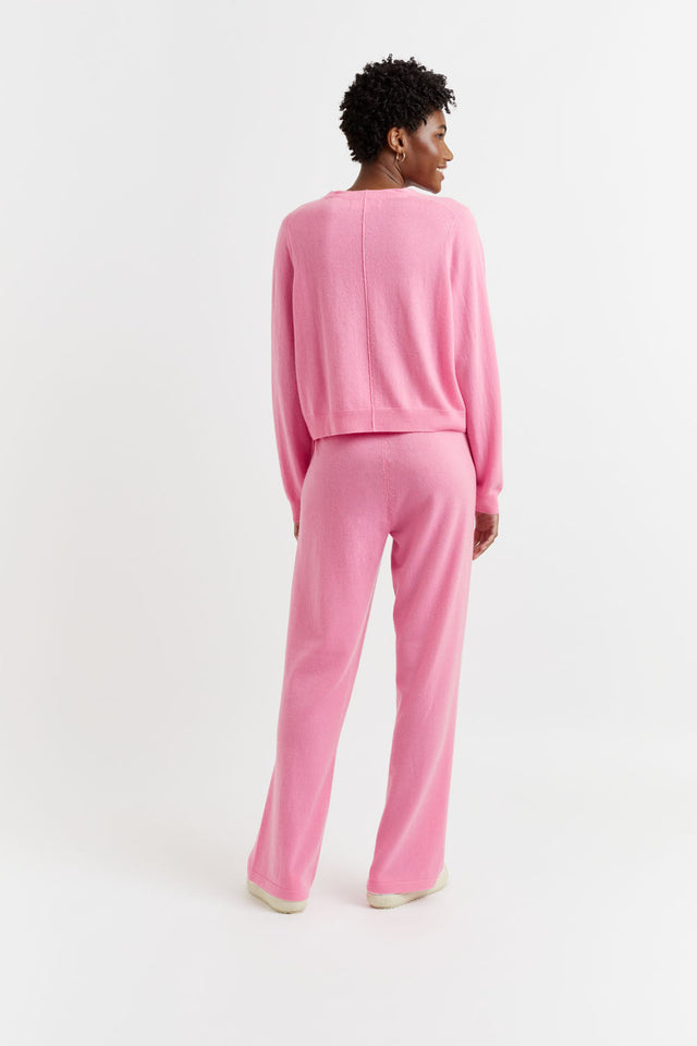Flamingo-Pink Wool-Cashmere Cropped Cardigan image 3