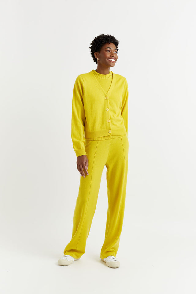 Yellow Wool-Cashmere Wide-Leg Track Pants image 1
