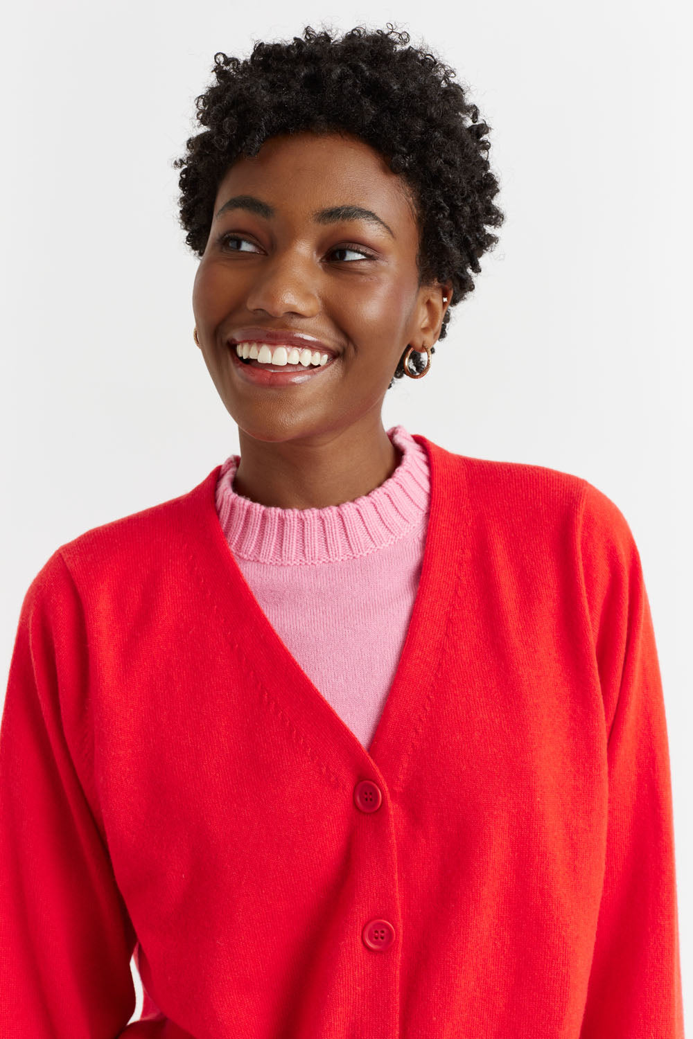 Bright-Red Wool-Cashmere Cropped Cardigan