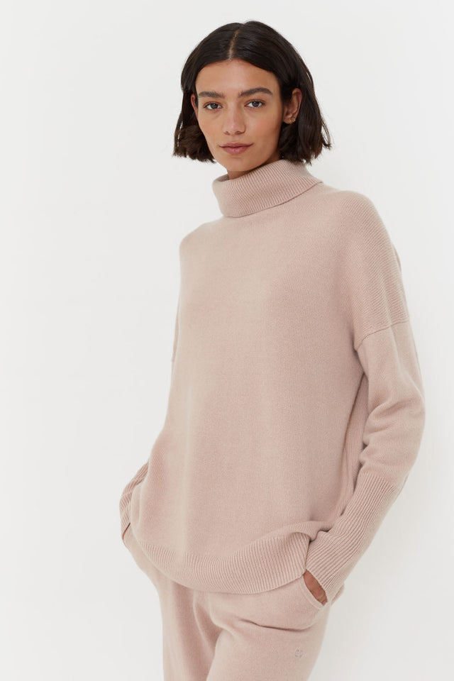 Powder-Pink Cashmere Rollneck Sweater image 1