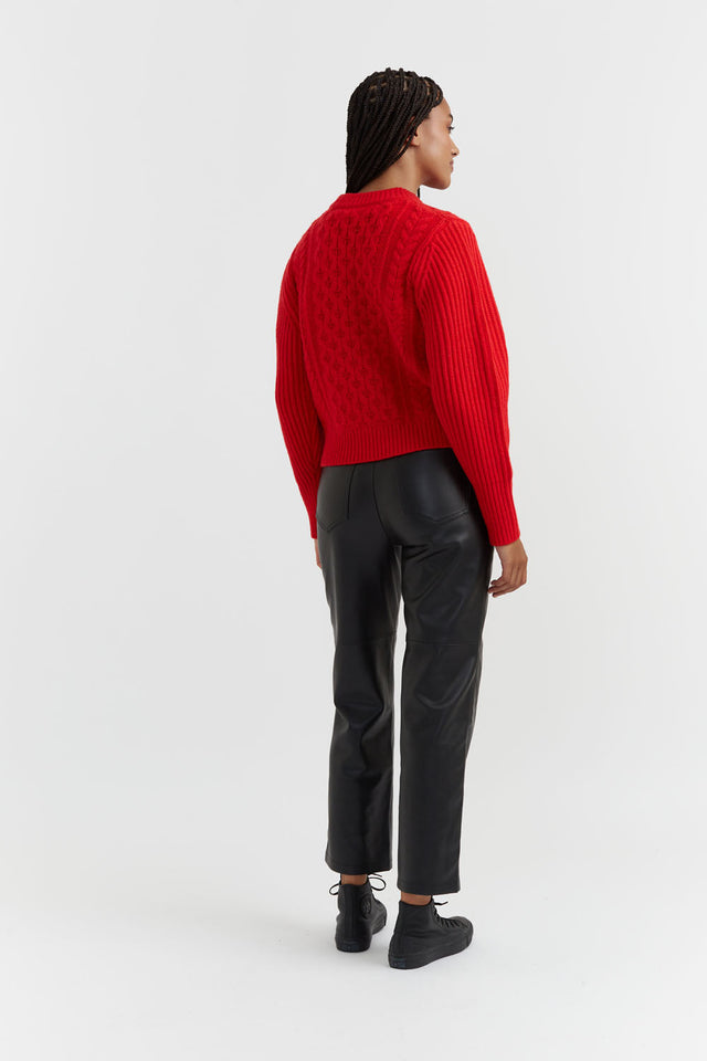 Red Wool Aran Sweater image 3