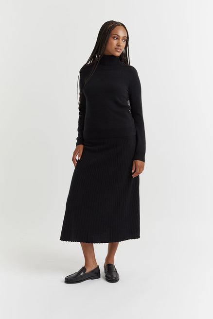 Black Recycled Merino and Cashmere Skirt