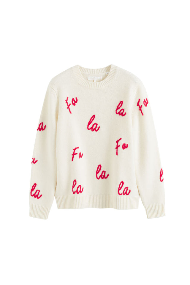Cream Wool-Cashmere Fa La La Christmas Sweater image 2