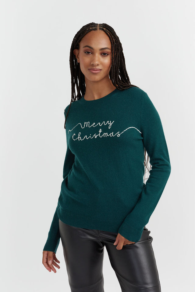 Green Wool-Cashmere Merry Christmas Sweater image 1