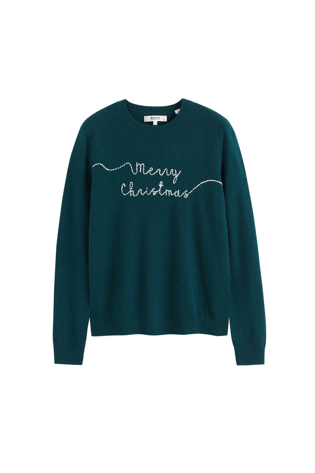 Green Wool-Cashmere Merry Christmas Sweater image 2