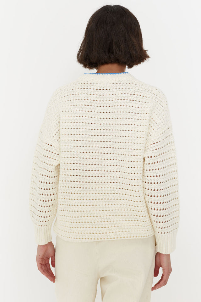 Cream Wool-Cashmere Crochet Stitch Sweater image 3