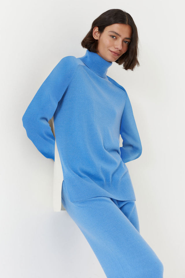 Sky-Blue Wool-Cashmere Rollneck Sweater image 1