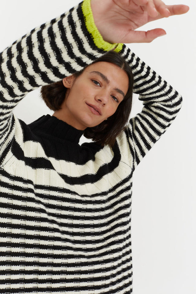Black Wool-Cashmere Retro Stripe Sweater image 1