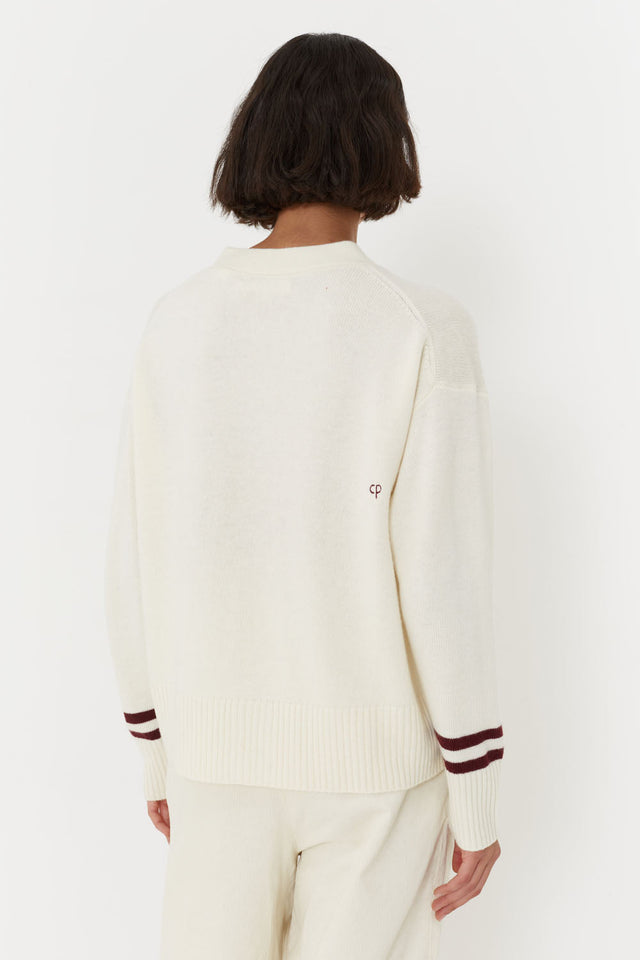 Cream Wool-Cashmere Varsity Cardigan image 3