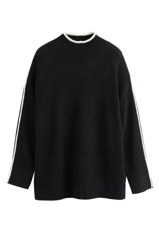 Black Wool-Cashmere Piped Sweater image 2