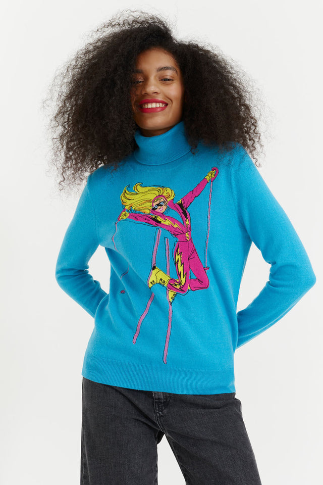 Blue Wool-Cashmere Ski Barbie Rollneck Sweater image 1