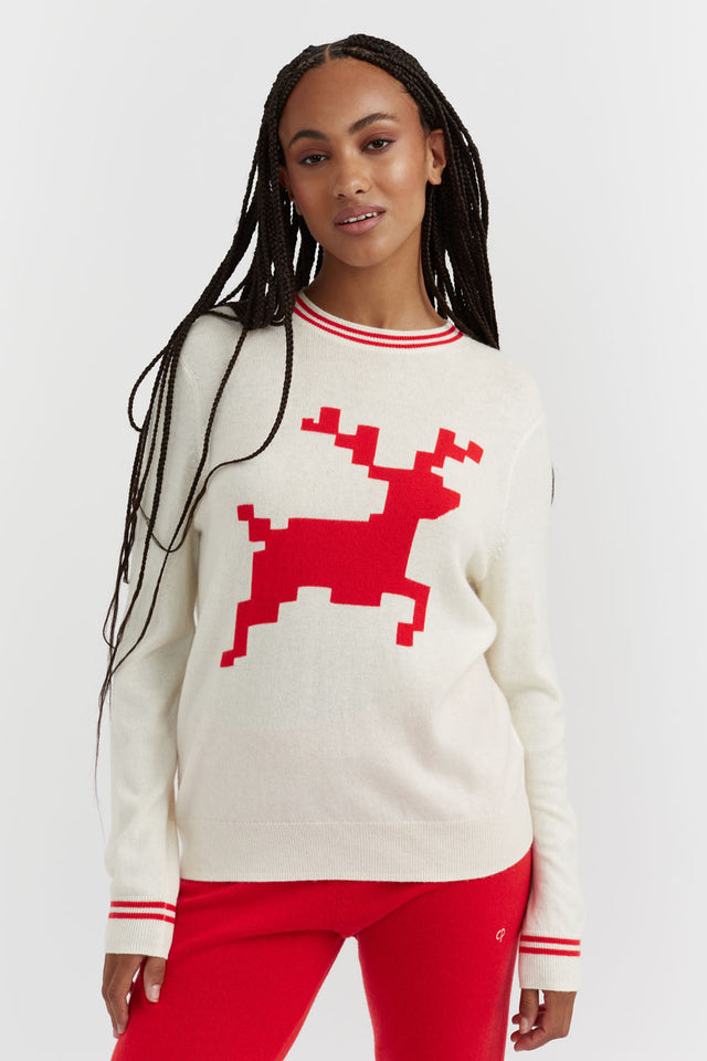Cream Wool-Cashmere Reindeer Sweater image 1