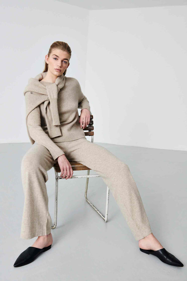 Oatmeal Cashmere Wide-Leg Pants image 6